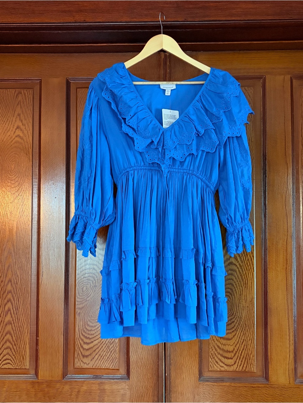 Topshop Cobalt Ruffle V-Neck Mini Dress